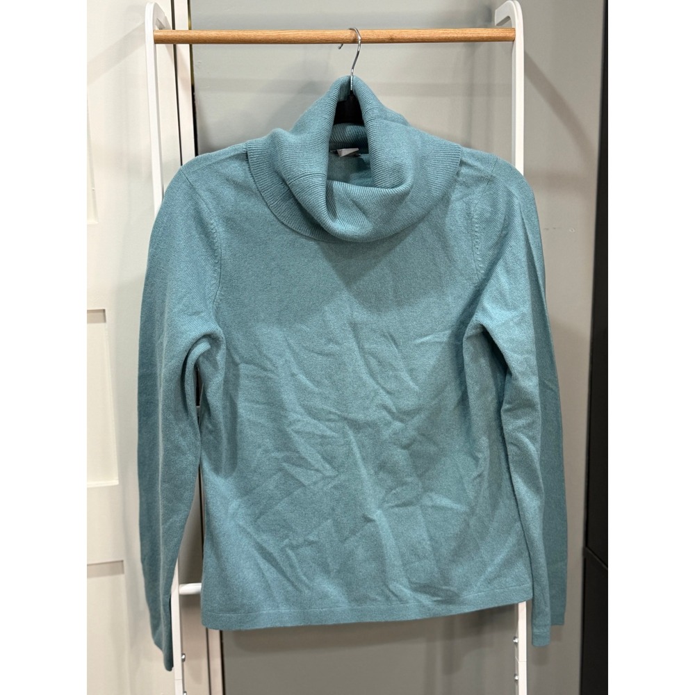 Ann Taylor 100% Cashmere Cowl Neck Sweater Teal Blue L Old Money Quiet Luxury